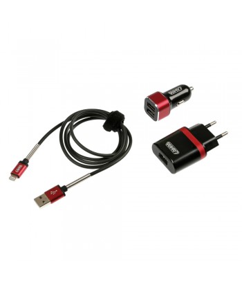 Kit 3 in 1 Universal (Apple 8 pin / Micro Usb) - Fast Charge - 12/24V + 230V