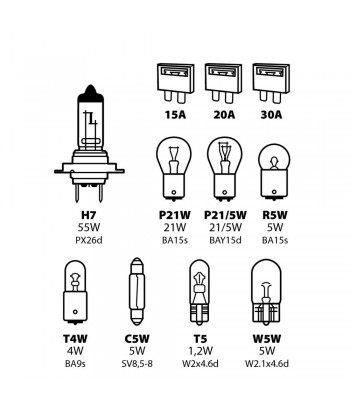 Kit lampade di ricambio 11 pz, alogena H7 - 12V