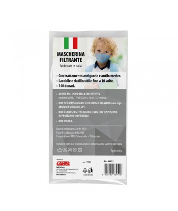 Mascherina filtrante lavabile per bambini - Blu - 140 Den